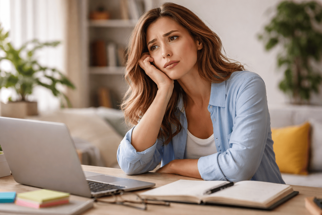 mulher tentando parar de procrastinar e agir com mais foco