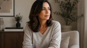 Mulher com expressão séria e introspectiva representando momento de decisão interna e mudança de consciência
